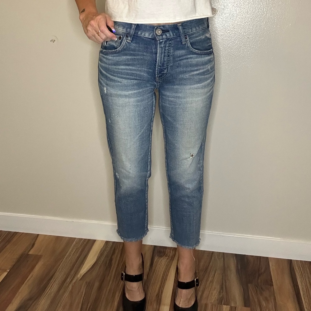 Moussy Distressed Blue Ankle Jeans